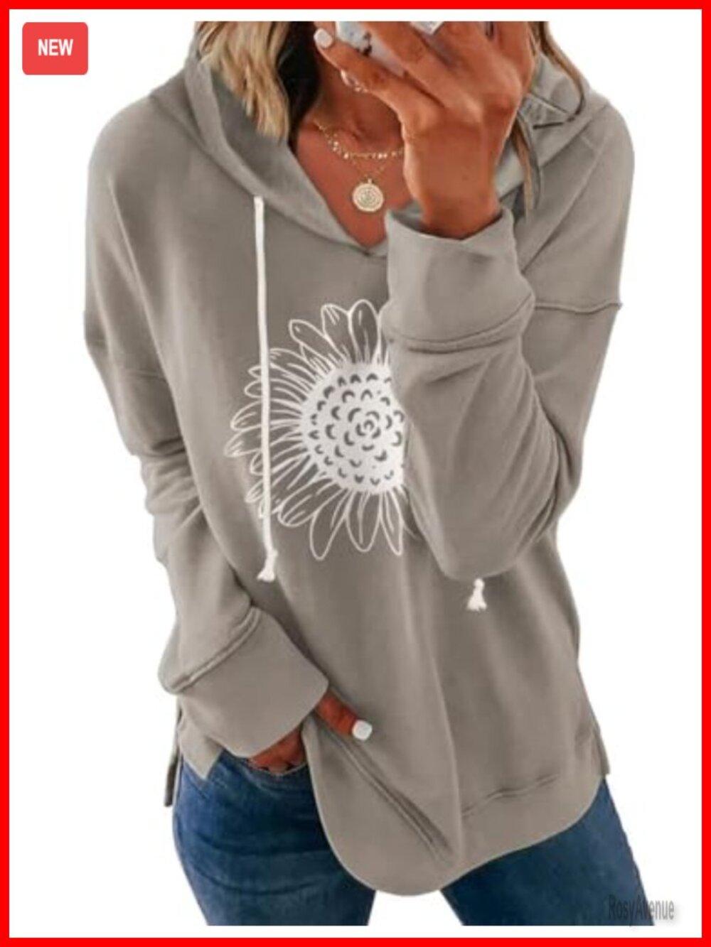 Ovanviso Womens Sunflower Graphic Hoodie Long Sleeve Side Split Pullover
